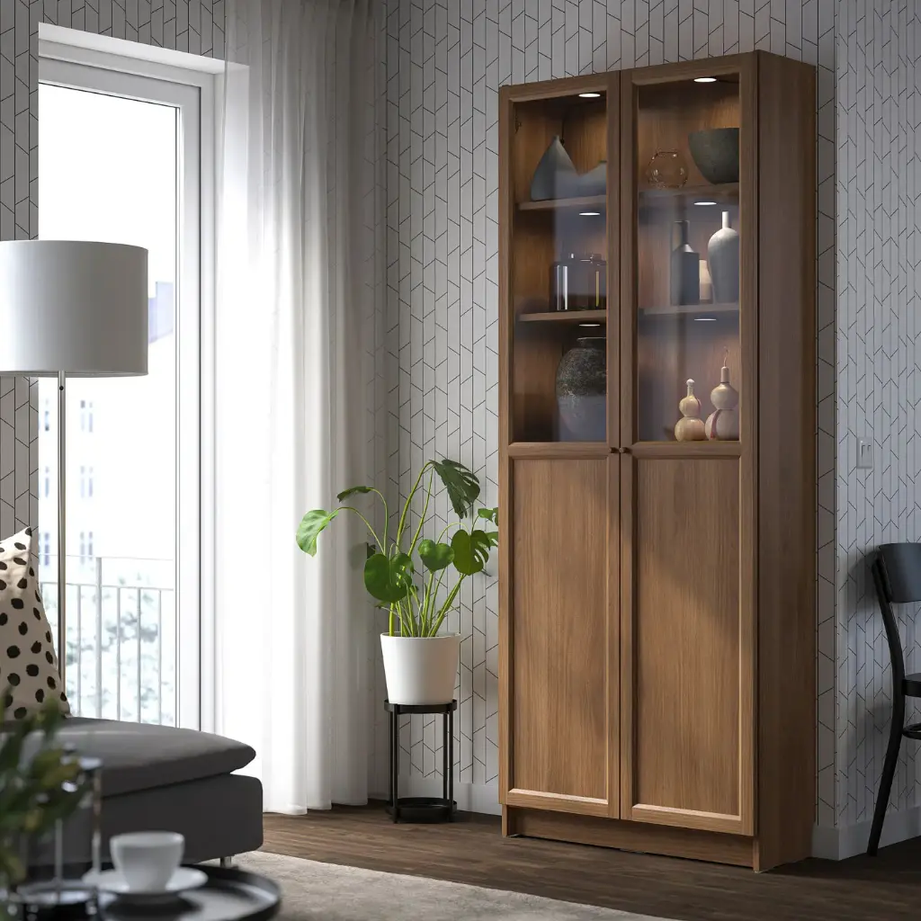 billy-oxberg-bookcase-with-panel-glass-doors-brown-walnut-effect__1415028_pe975049_s5.webp